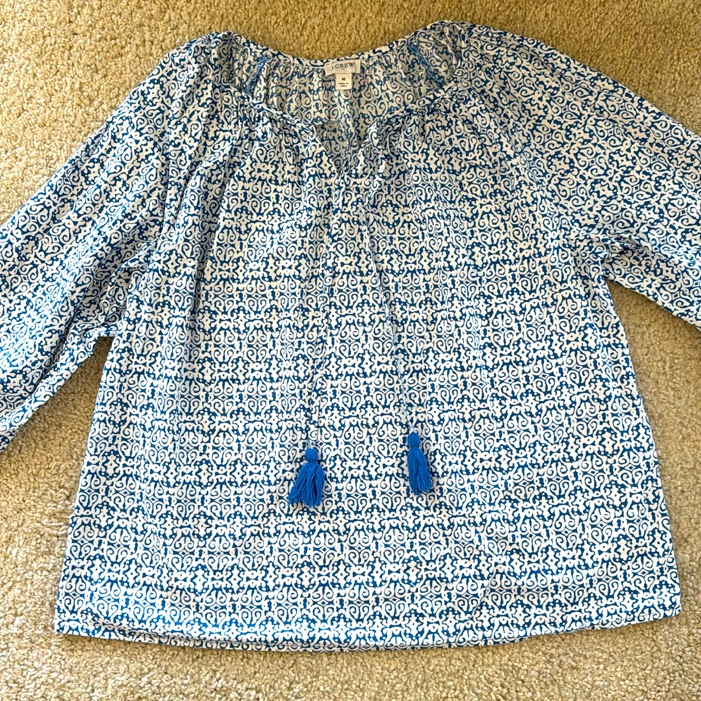 J. Crew Patterned Blouse Blue & White size M